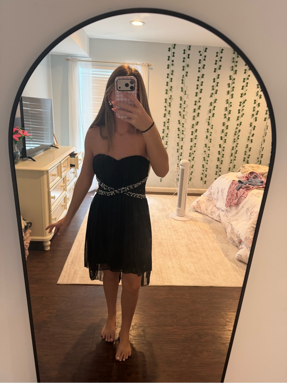 Trixxi Black Strapless Chiffon Dress with Beaded Waist